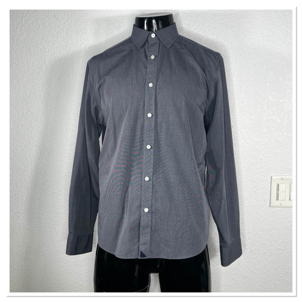 UNTUCKit Orville WF Blueish Gray 100% Cotton Wrinkle Free Dress Shirt Sz L
